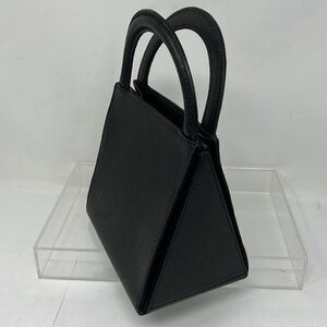 Casa Lopez Black Pebbled Leather Structured Handbag Made in Spain